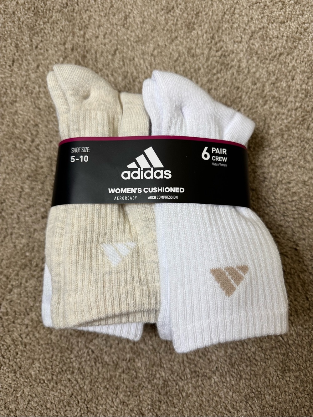 adidas Women's Cushioned Crew Socks -neutral colors - 6 Pack